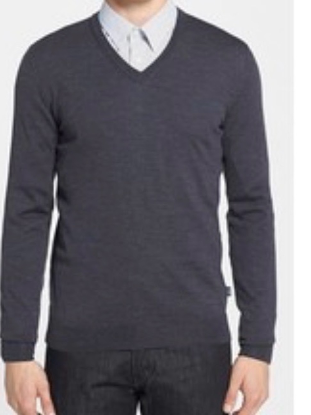 HUGO BOSS Men's V‑Neck Sweater in Charcoal Gray